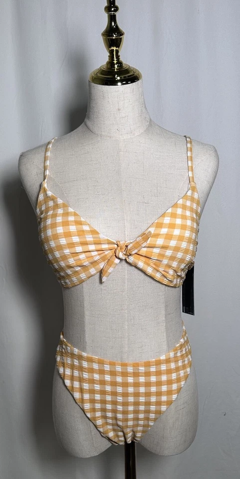 Gianni Bini Women Swimsuit  XL Two Piece Bikini Cheeky Check Gold  NW $106 - Image 1 of 4