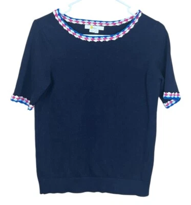 Suéter Boden Azul Marino Manga Corta Talla 6 Azul Crochet Cuello 100% Algodón Foto 1 de 4