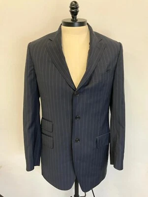 Etro Milano Navy Pinstripe 2 Piece Suit w Silk Lining & Ticket Pocket sz 54L - Image 1 of 4