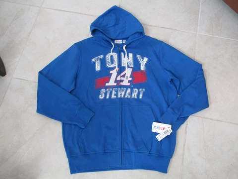 NEW NASCAR Tony Stewart  #14 Full-Zip Fleece Hoodie MENS Size L Blue Cover
