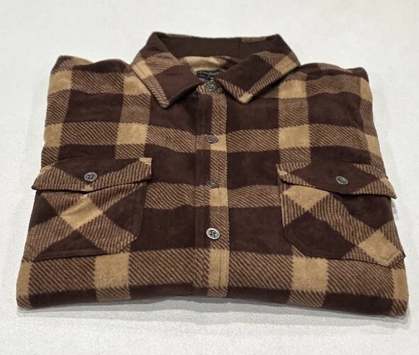 Camisa polar Freedom Foundry ligera de felpa a cuadros para hombre, marrón, talla XL Foto 1 de 4