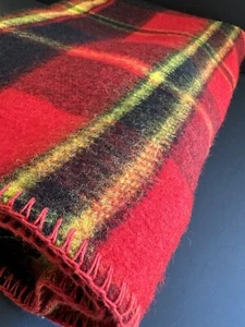 Vtg Throw Blanket Tartan Plaid Stadium 45x72” Red Black Yellow Acrylic USA Made - Picture 1 of 24