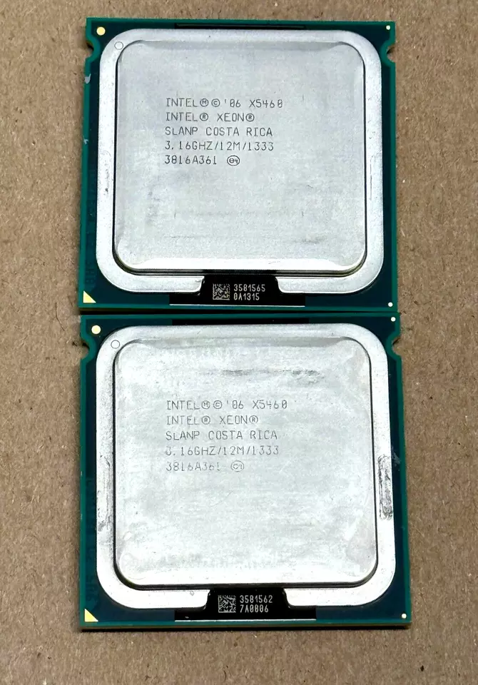 2 Intel Xeon X5460 3.16 GHz 1333 MHz 12M Cache LGA775 SLANP 120 W CPU Processor - Image 1 of 1