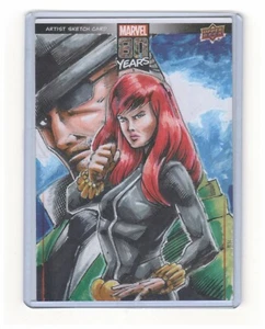 2019 UD Marvel 80th Anniversary Black Widow 3x5 sketch card by Ed Mark dela Cruz - Picture 1 of 2