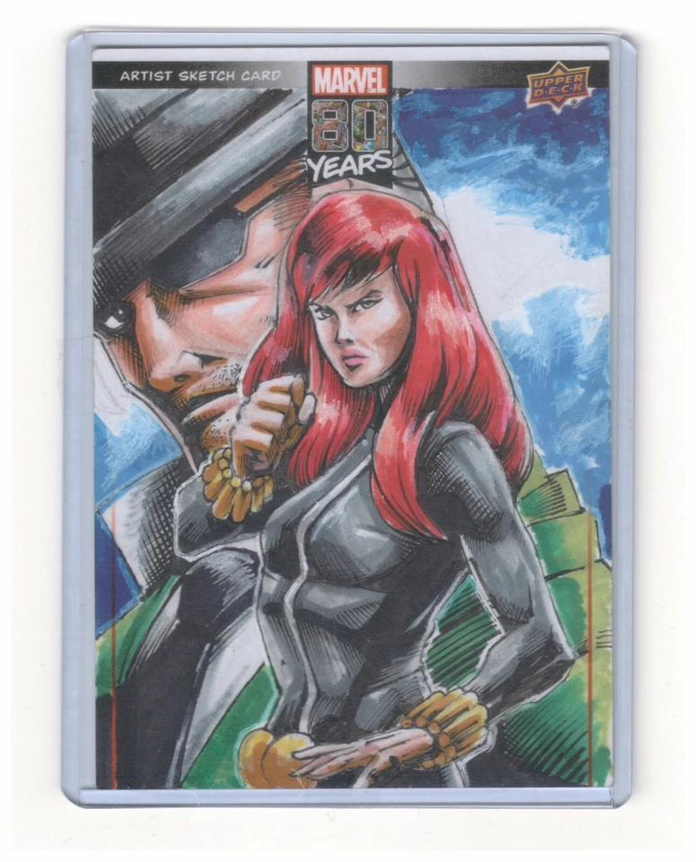 2019 UD Marvel 80th Anniversary Black Widow 3x5 sketch card by Ed Mark dela Cruz - Image 1 of 2
