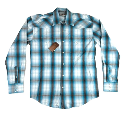 Stetson 衬衫男式中号蓝色条纹西部珍珠 Snap 牛仔牧场主 全新 — 第 1/4 张图片