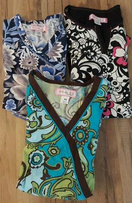Lot of 3 X Small Koi scrub tops Kathy Peterson Pockets Tie Patterned Solid SS - Image 1 of 4