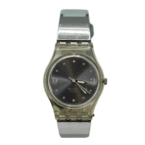 Orologio Swatch LM122 Urban Lady 2002 Cinturino Pelle Blu Quadrante Grigio - Foto 1 di 7