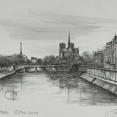 Impresión artística de Guy Dessapt catedral de NOTRE-DAME firmada 8 X 10 Foto 1 de 4