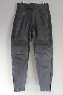 BRITISH MADE SCOTT LEATHERS BLACK BIKER TROUSERS: WAIST 34 IN/INSIDE LEG 31 IN - Image 1 of 4