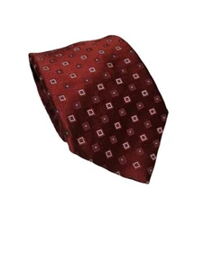 Canali Men's Luxury Tie Red Geometric 100% Silk 3.50" - Picture 1 of 8