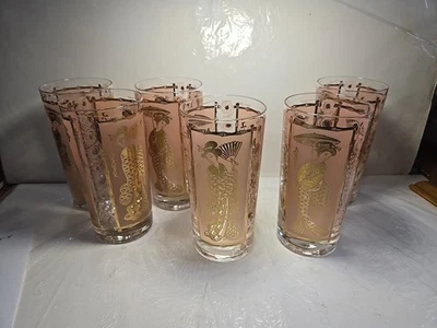 1950-е ретро розовый гейша девочка питьевой стакан набор из 6 - Изображение 1 из 4