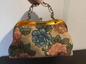 Cartera clutch vintage bordada con marco floral con cuentas - Imagen 1 de 3