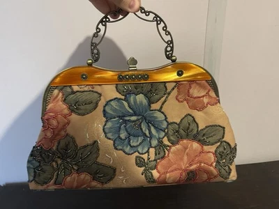 Vintage Embroidered Beaded Floral Clutch Frame Purse - Image 1 of 3