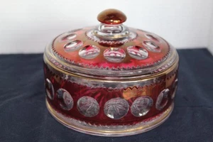 Vintage U.S. Glass Kings Crown Cranberry Flash 6" Flat Candy Box With Lid - Picture 1 of 7