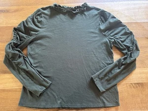 NWOT Anthropologie XL Maeve Dark Forest Green Ruched Long-Sleeve Top Tee - Picture 1 of 9