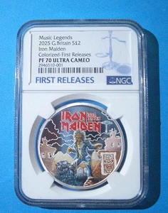 2025 2PD GB 1OZ SILVER PROOF NGC PF70 IRON MAIDEN MUSIC LEGENDS - FIRST RELEASES - Picture 1 of 10