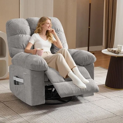 Silla reclinable de masaje grande con masaje vibratorio y balanceo giratorio 360° de calor Foto 1 de 4