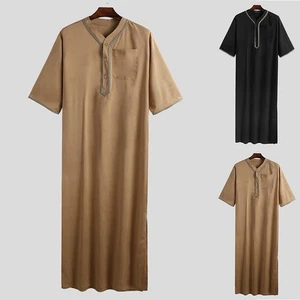 Homewear Male Kaftan Long M-2XL Men Muslim Abaya Short Arab Clothing Dress - Picture 1 of 18