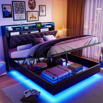 Boxspringbett 160x200 cm Mit LED USB Polsterbett Stauraum Lattenrost Doppelbett - Bild 1 von 4