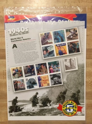 STAMPS SHEET 33c Celebrate the Century 1940s WW2 IN Original USPS Packing #5543 - Image 1 of 4