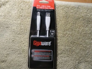 GIGAWARE 6-FT. USB-A MALE TO USB-B MALE WHITE CABLE # 260-3259 NEW - Picture 1 of 8