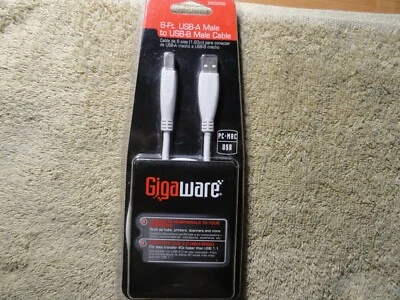 GIGAWARE 6-FT. USB-A MALE TO USB-B MALE WHITE CABLE  # 260-3259 NEW  - Image 1 of 4