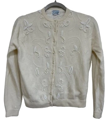 Suéter Vintage Carol Brent Cuentas Perla Botones Lana de Cordero Angora Talla 40 Foto 1 de 4