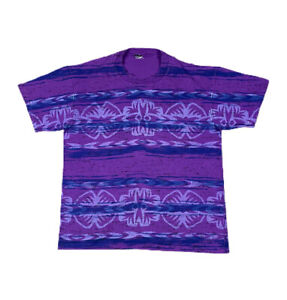 Vintage 90s All Over Print Purple Single Stitch T Shirt Sz L Surf Style LA Gear