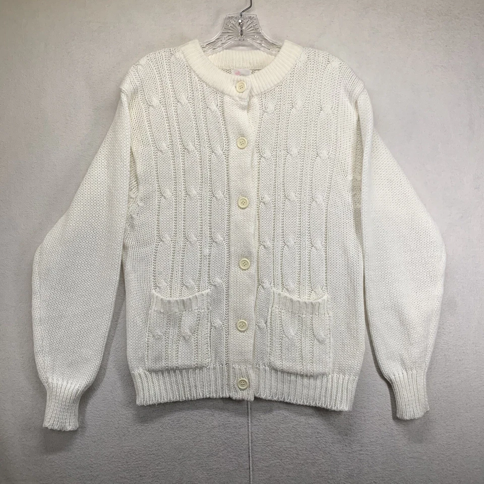 Cárdigan ligero tejido con cable vintage para mujer Dana Scott acrílico blanco grande Foto 1 de 4