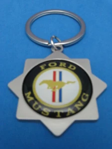 MUSTANG LOGO STAR KEYRING SATIN NICKEL KEY RING CHAIN #022 WHITE - Picture 1 of 1