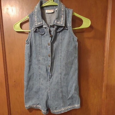 De Colección Pantalones Cortos 1 pieza Mameluco Corto Conjunto Entrepierna a Presión Bordado Denim Jean 4t Foto 1 de 4