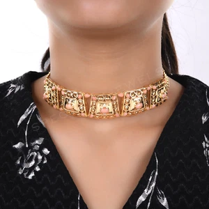 H/Si Diamant Koralle Edelstein Halsband 14k Solide Gelb Gold 9.53 TCW - Bild 1 von 10