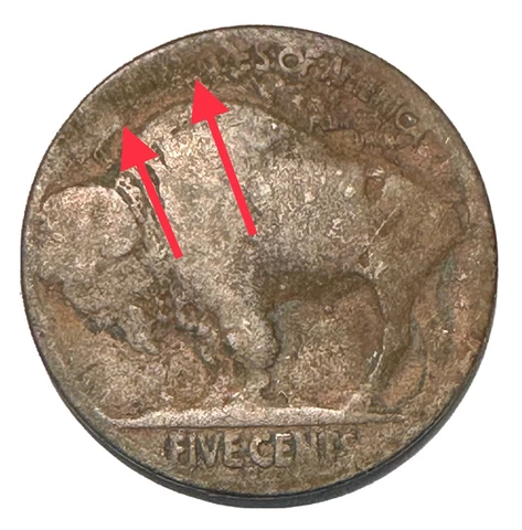 1937D Buffalo Nickel Struck Through Grease Error United Missing Cover