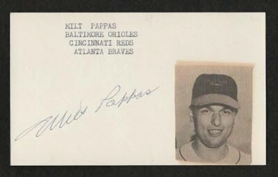 Milt Pappas Baltimore Orioles Early Signed 3x5 Index Card with Photo Attached - Image 1 of 2
