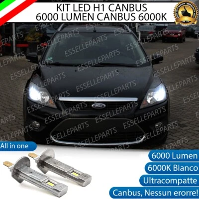KIT FULL LED FORD FOCUS II H1 6000K NO ERRORE ABBAGLIANTE CANBUS 6000 LUMEN - Immagine 1 di 4