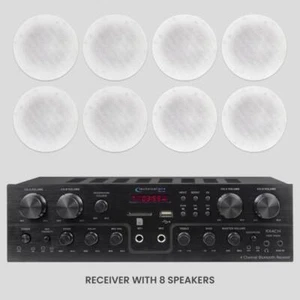 Bluetooth Receiver 4 Ch 1K W 5.25” Ceiling Frameless Speakers Qty 8 w/80Hz-20khz - Picture 1 of 3