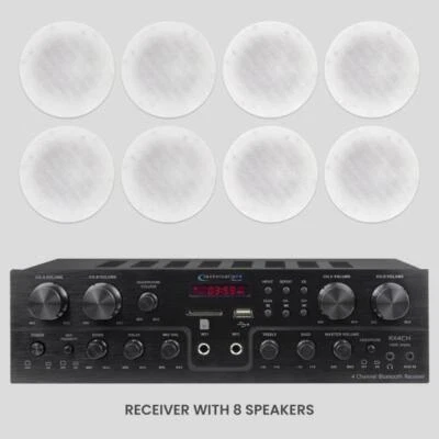 Bluetooth Receiver 4 Ch 1K W 5.25” Ceiling Frameless Speakers Qty 8 w/80Hz-20khz - Image 1 of 3