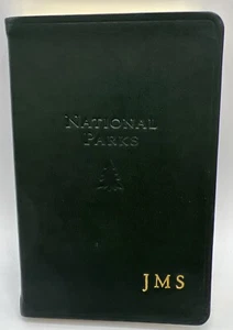 National Parks Guide Info Maps Journal 3x5" Leather Cover Initials JMS GREEN - Picture 1 of 6