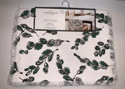THRESHOLD 14"x72" Nordic Pine Table Runner GREEN/WHITE Christmas NWT Dining Room - Image 1 of 4