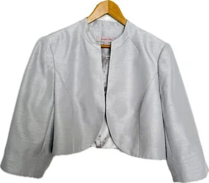 Ladies Jacques Vert Cropped Jacket Size 22 Grey 3/4 Sleeve Open Front - Picture 1 of 3