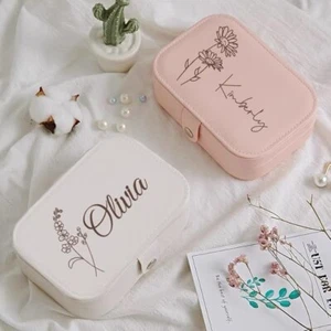 Personalized Jewelry Organizer Box Travel Zippered NEW Gift Box - Picture 1 of 16