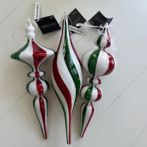Robert Stanley Glass Christmas Ornaments Red Green White Finial ~ New ~ Set of 3 - Picture 1 of 3