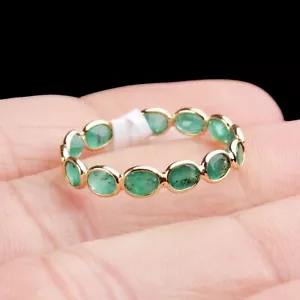 Esmeralda Natural Eternidad Completo Banda 18k Oro Macizo Hecho Joyería, Alianza - Imagen 1 de 9