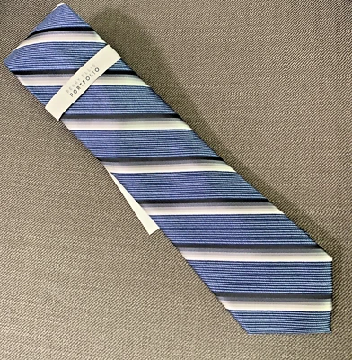 Gravata masculina Perry Ellis listra abbott azul clássica MSRP $55 - Imagem 1 de 3