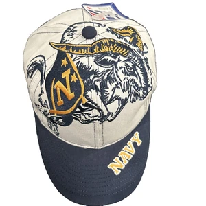 De colección Y2K Azul Marino Guardiamarinas Carneros El Juego Logo Grande Snapback Sombrero Gorra Billete Curvo - Imagen 1 de 18
