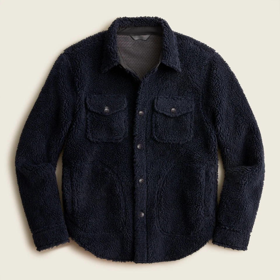 NWT Men's J. Crew Nordic Sherpa Fleece Shirt Jacket / Navy Blue / Multiple Sizes - Image 1 of 4