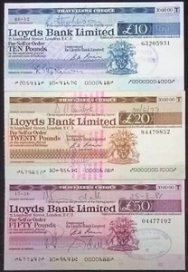 Travellers cheques Lloyds Bank Ltd 10 20 & 50 pound around 1977-1981 - Picture 1 of 2