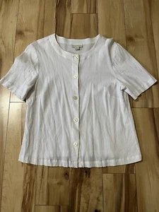 Appleseed Women’s Sz L White Button Front Blouse Shirt Textured Cotton Coastal - Bild 1 von 7