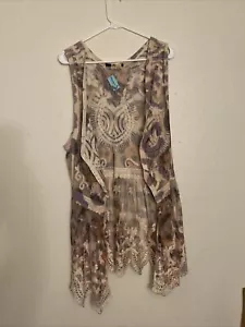 Origami by Vivien Beige Embroidered Lace Boho 3/4 Kimono Sleeve Duster One Size - Picture 1 of 8